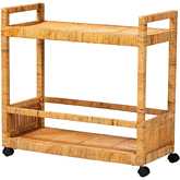 Genet 2 Tier Kitchen Cart in Natural Brown Rattan & Teak Wood