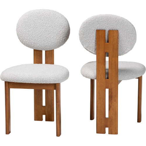 Kacela Dining Chair in Light Grey Boucle Fabric & Walnut Brown Finish Wood (Set of 2)
