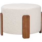 Finlay Ottoman in Walnut Brown Finish Wood & Cream Boucle Fabric