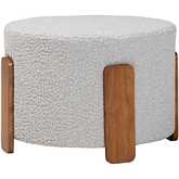 Finlay Ottoman in Walnut Brown Finish Wood & Light Grey Boucle Fabric