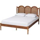 Thatcher Walnut Brown Finished Wood Queen Platform Bed with Woven Rattan