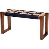 Jerilyn Bench in Navy Blue & Natura Brown Seagrass & Acacia Wood