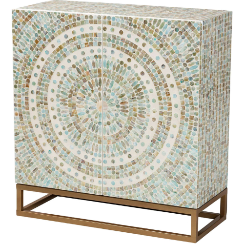 Quintus Storage Cabinet in Multicolor Mother of Pearl & Gold Metal