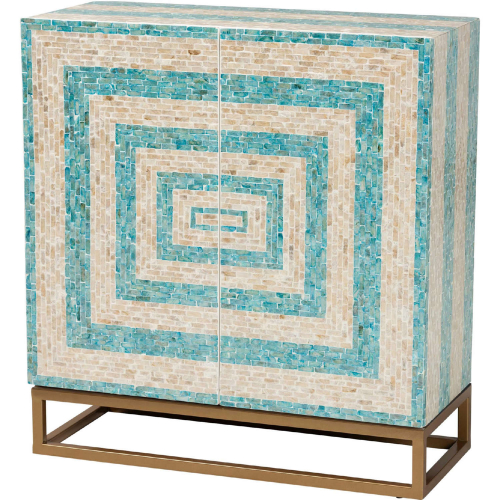 Utari Storage Cabinet in Beige & Blue Mother of Pearl & Gold Metal