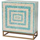 Utari Storage Cabinet in Beige & Blue Mother of Pearl & Gold Metal