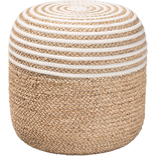 Nequiel Ottoman in Natural Brown Seagrass & White Woven Rope