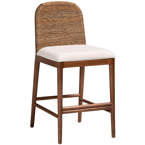 Nadim Counter Stool in Wood, Natural Seagrass & White Fabric