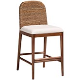 Nadim Counter Stool in Wood, Natural Seagrass & White Fabric