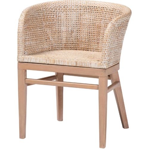 Papua Dining Chair in Antique White Washed Rattan & Mahogany Wood