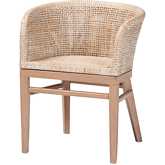 Papua Dining Chair in Antique White Washed Rattan & Mahogany Wood