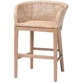Papua Counter Stool in Antique White Washed Rattan & Mahogany Wood