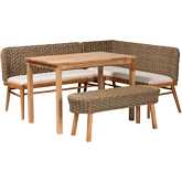 Denver 4 Piece Dining Nook Set in Seagrass, Acacia Wood & White Fabric