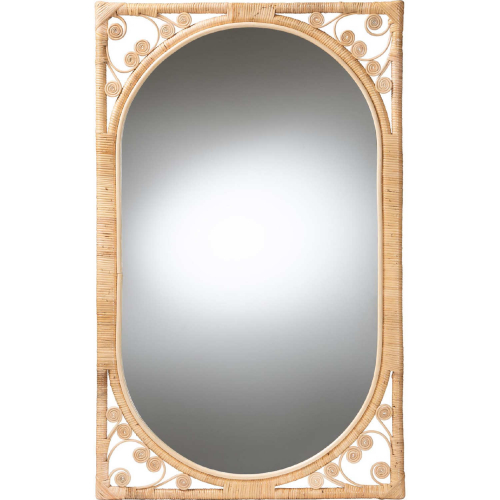 Isley Accent Wall Mirror in Natural Brown Rattan