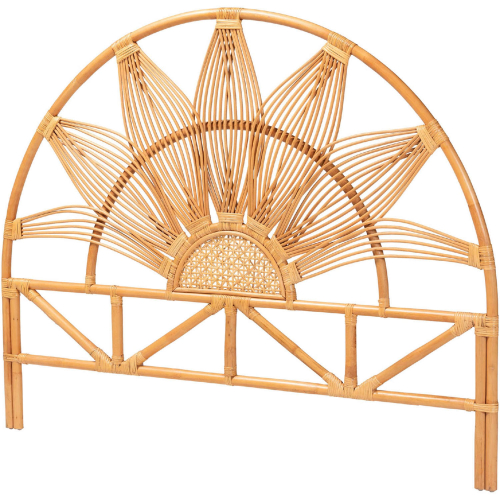 Jasmine Queen Standalone Sunburst Headboard in Natural Rattan