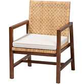Lovina Accent Arm Chair in Honey Rattan, Acacia Wood & White Fabric