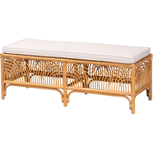 Materra Bench in Natural Brown Rattan & White Fabric