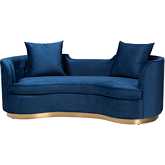 Deserae Sofa in Navy Blue Velvet & Brushed Gold Metal