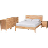 Hosea King 4 Piece Bedroom Set in Natural Finish Carved Honeycomb Wood