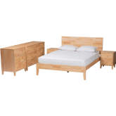 Hosea King 5 Piece Bedroom Set in Natural Finish Carved Honeycomb Wood