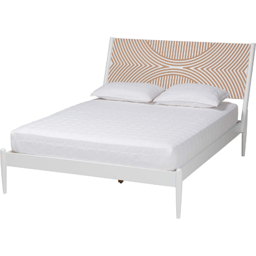 Louetta Queen Platform Bed in Carved Coastal White & Natural Wood