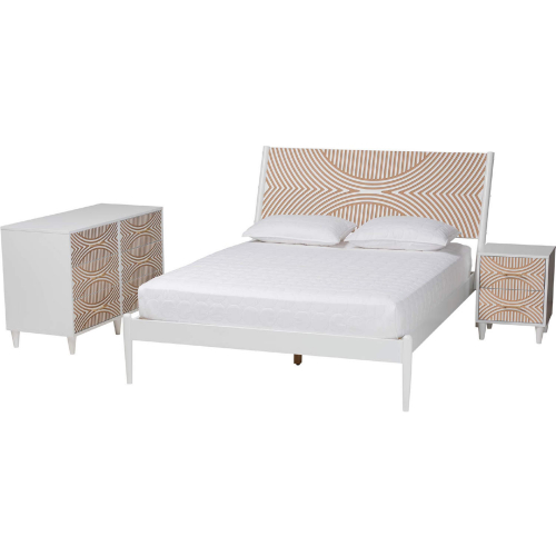Louetta Queen 3 Piece Bedroom Set in Carved Coastal White & Natural Wood