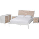 Louetta King 4 Piece Bedroom Set in Carved Coastal White & Natural Wood