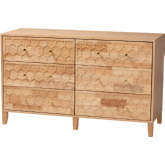 Hosea 6 Drawer Dresser in Natural Finish Carved Honeycomb Wood