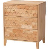 Hosea 3 Drawer Chest in Natural Finish Carved Honeycomb Wood