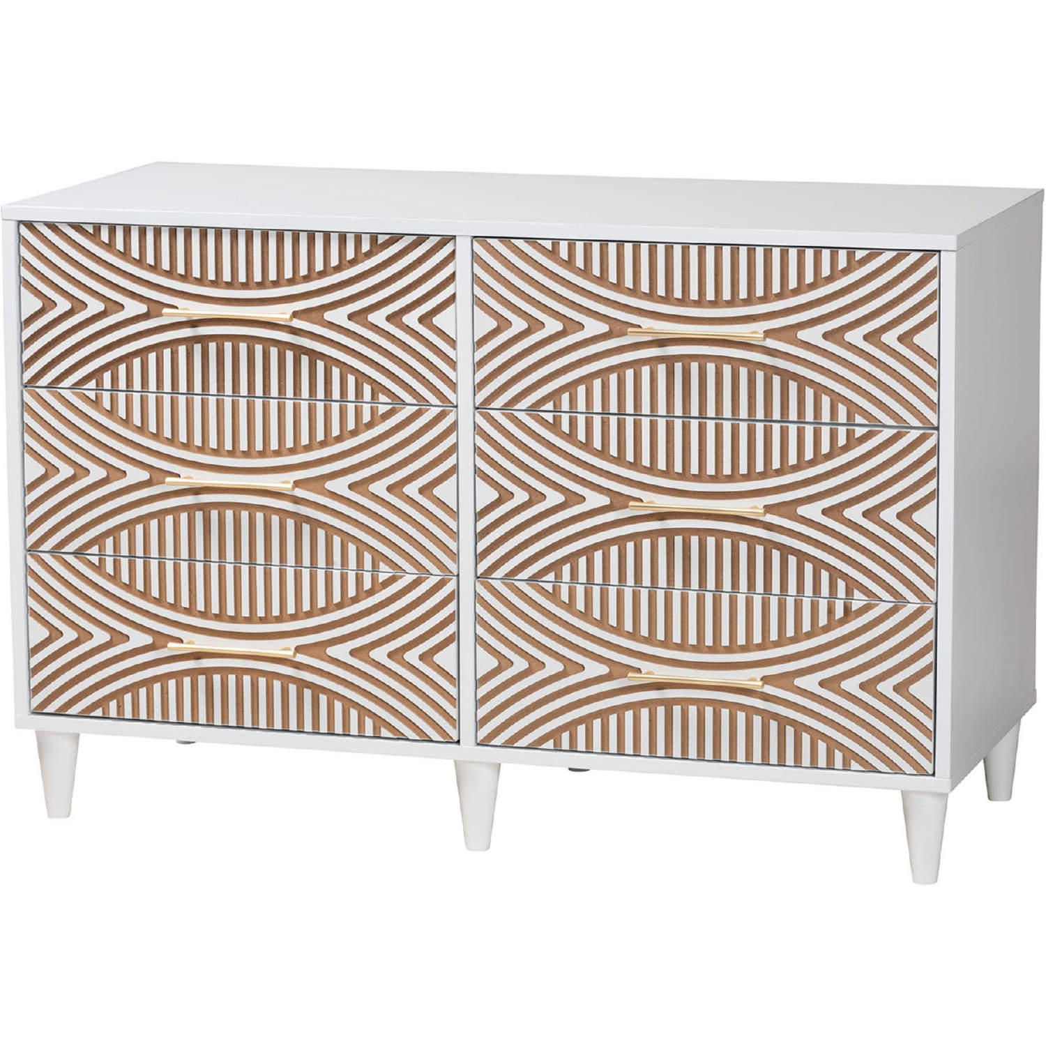Baxton Studio Louetta White Carved Contrasting 6 Drawer Dresser