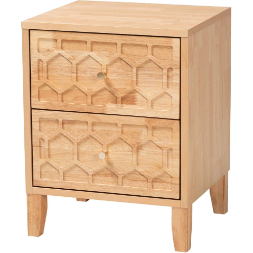 Hosea 2 Drawer Nightstand in Natural Finish Carved Honeycomb Wood