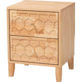 Hosea 2 Drawer Nightstand in Natural Finish Carved Honeycomb Wood