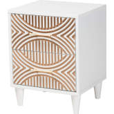 Louetta 2 Drawer Nightstand in Carved Coastal White & Natural Wood