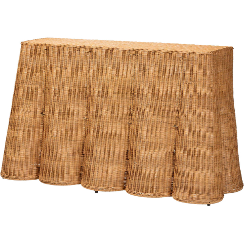 Palm Scallop Console Table in Honey Finish Natural Rattan