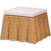 Palm Scallop Ottoman in Honey Finish Natural Rattan & Neutral Fabric
