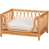 Kierra Pet Bed in Honey Finish Rattan & White Fabric
