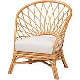 Emmeline Accent Chair in Honey Finish Rattan & White Fabric