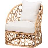 Prisca Accent Chair in Light Honey Rattan & Neutral Fabric