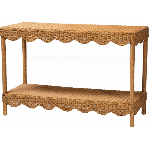 Oteria Console Table in Light Honey Scalloped Rattan