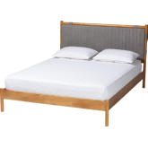 Jaiana Queen Bed in Grey Fabric & Oak Brown Wood