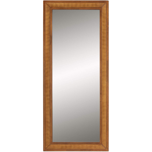 Rowanne Wall Mirror in Walnut Brown Rubberwood & Rattan