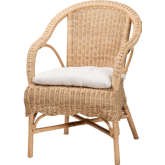 Reinu Dining Chair in Natural Rattan & White Fabric