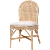 Bilu Dining Chair in Natural Rattan & White Fabric