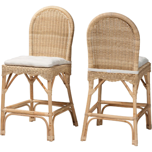 Bilu Counter Stool in Natural Rattan & White Fabric (Set of 2)