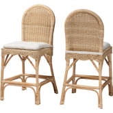 Bilu Counter Stool in Natural Rattan & White Fabric (Set of 2)