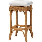 Bohemian Scallop Bar Stool in Honey Finish Rattan & White Fabric