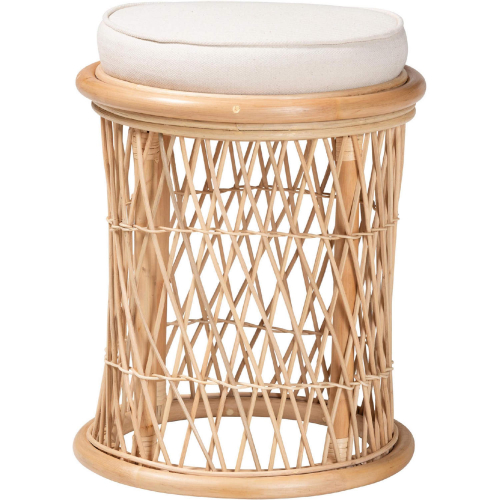 Junius Ottoman in Natural Rattan & White Fabric