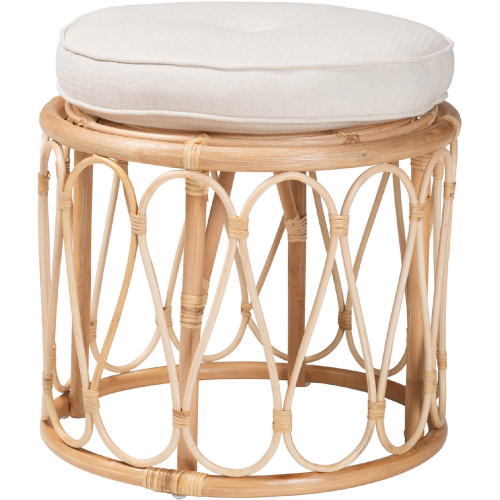 Hachiro Ottoman in Natural Rattan & White Fabric