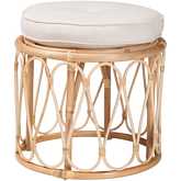 Hachiro Ottoman in Natural Rattan & White Fabric