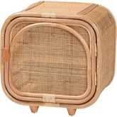 Keita Nightstand in Natural Rattan & Mahogany Wood
