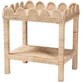 Sumana Scallop Side Table in Natural Rattan & Mahogany